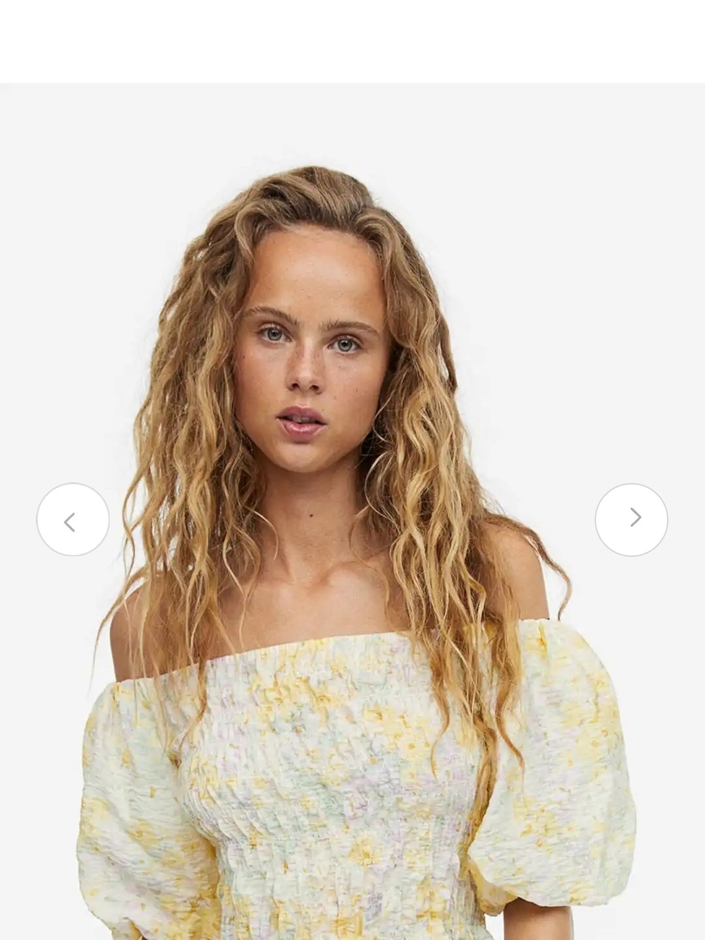H&M Smocked Puff-Sleeve Crop Top in Yellow Floral